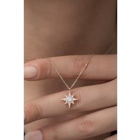 Nereze 925 Ayar Minimal Tektaş Kutup Yıldızı Kadın Gümüş Kolye