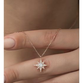 Nereze 925 Ayar Minimal Tektaş Kutup Yıldızı Kadın Gümüş Kolye