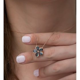 Nereze 925 Ayar Mistik Topaz Taşlı Çiçek Kadın Gümüş Kolye