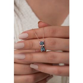 Nereze 925 Ayar Mistik Topaz Taşlı Kedi Kadın Gümüş Kolye