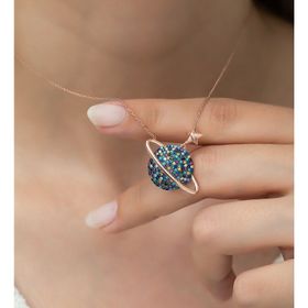 Nereze 925 Ayar Mix Taşlı Gezegen Kadın Gümüş Kolye