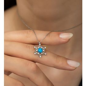 Nereze 925 Ayar Opal Taşlı Kartanesi Kadın Gümüş Kolye