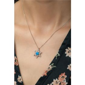 Nereze 925 Ayar Opal Taşlı Kartanesi Kadın Gümüş Kolye