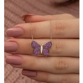 Nereze 925 Ayar Pembe Kelebek Kadın Gümüş Kolye