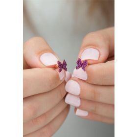 Nereze 925 Ayar Pembe Minik Kelebek Küpe Kadın Gümüş Küpe