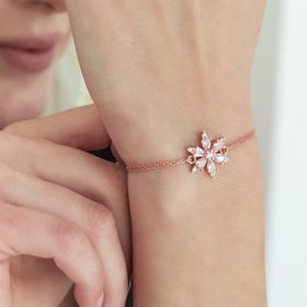 Nereze 925 Ayar Pembe Taşlı Çiçek Bileklik Kadın Gümüş Bileklik