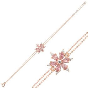 Nereze 925 Ayar Pembe Taşlı Çiçek Bileklik Kadın Gümüş Bileklik