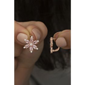 Nereze 925 Ayar Pembe Taşlı Çiçek Kadın Gümüş Küpe