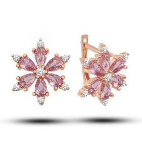 Nereze 925 Ayar Pembe Taşlı Çiçek Kadın Gümüş Küpe