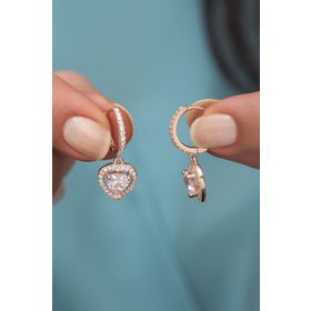Nereze 925 Ayar Pembe Taşlı Kalp Model Kadın Gümüş Küpe