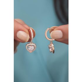 Nereze 925 Ayar Pembe Taşlı Kalp Model Kadın Gümüş Küpe