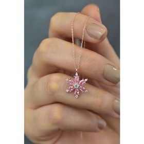 Nereze 925 Ayar Pembe Taşlı Kamelya Çiçeği Kadın Kolye