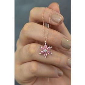 Nereze 925 Ayar Pembe Taşlı Kamelya Çiçeği Kadın Kolye