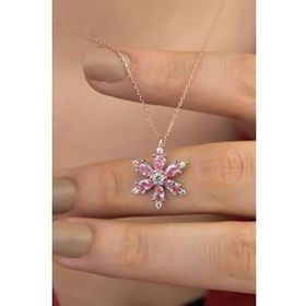 Nereze 925 Ayar Pembe Taşlı Kamelya Çiçeği Kadın Kolye