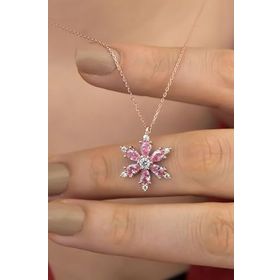 Nereze 925 Ayar Pembe Taşlı Kamelya Çiçeği Kadın Kolye