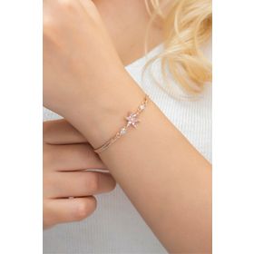 Nereze 925 Ayar Pembe Taşlı Lotus Çiçeği Gümüş Bileklik