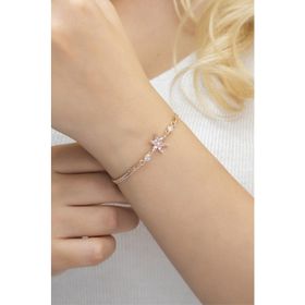 Nereze 925 Ayar Pembe Taşlı Lotus Çiçeği Gümüş Bileklik
