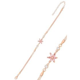 Nereze 925 Ayar Pembe Taşlı Lotus Çiçeği Gümüş Bileklik