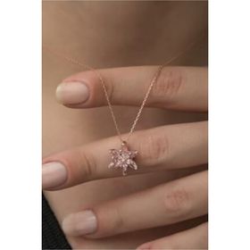 Nereze 925 Ayar Pembe Taşlı Lotus Çiçeği Kadın Gümüş Kolye