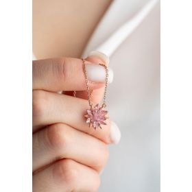 Nereze 925 Ayar Pembe Taşlı Lotus Çiçeği Kadın Gümüş Kolye