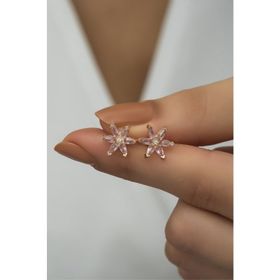 Nereze 925 Ayar Pembe Taşlı Lotus Çiçeği Kadın Gümüş Küpe