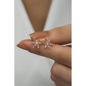 Nereze 925 Ayar Pembe Taşlı Lotus Çiçeği Kadın Gümüş Küpe