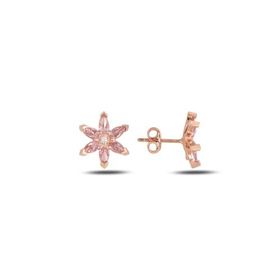 Nereze 925 Ayar Pembe Taşlı Lotus Çiçeği Kadın Gümüş Küpe