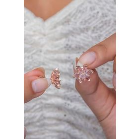 Nereze 925 Ayar Pembe Taşlı Lotus Çiçeği Kadın Gümüş Küpe