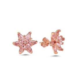 Nereze 925 Ayar Pembe Taşlı Lotus Çiçeği Kadın Gümüş Küpe