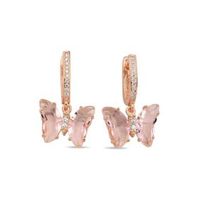 Nereze 925 Ayar Pembe Taşlı Sallantılı Kelebek Kadın Gümüş Küpe