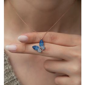 Nereze 925 Ayar Renk Geçişli Kelebek Kadın Gümüş Kolye