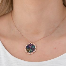 Nereze 925 Ayar Renkli Taşlı Yaşam Çiçeği Kadın Gümüş Kolye