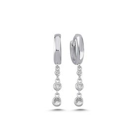 Nereze 925 Ayar Rodyum Kaplama 10 mm Sallantılı 3 Taşlı Gümüş Küpe