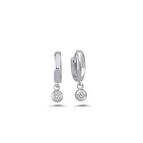Nereze 925 Ayar Rodyum Kaplama 10 mm Sallantılı Tek Taşlı Gümüş Küpe