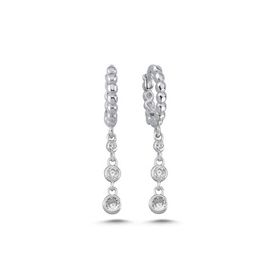 Nereze 925 Ayar Rodyum Kaplama 10 mm Toplu Sallantılı 3 Taşlı Gümüş Küpe