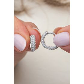 Nereze 925 Ayar Rodyum Kaplama 10 mm Zirkon Taşlı Tamtur Gümüş Küpe