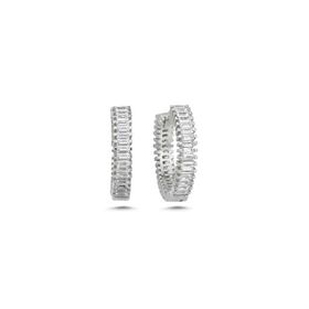 Nereze 925 Ayar Rodyum Kaplama Baget Taşlı 15 mm Tamtur Gümüş Küpe