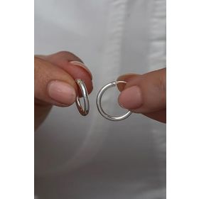 Nereze 925 Ayar Rodyumlu 14 mm Halka Kadın Gümüş Küpe