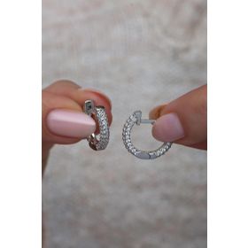 Nereze 925 Ayar Rodyumlu 15 mm Zirkon Taşlı Halka Kadın Gümüş Küpe