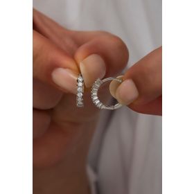 Nereze 925 Ayar Rodyumlu 15 mm Zirkon Taşlı Halka Kadın Gümüş Küpe