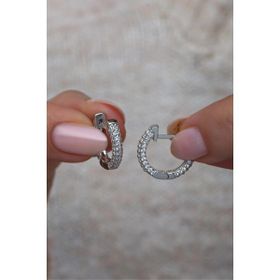 Nereze 925 Ayar Rodyumlu 15 mm Zirkon Taşlı Halka Kadın Gümüş Küpe