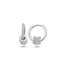 Nereze 925 Ayar Rodyumlu 15 mm Zirkon Taşlı Minik Halkalı Gümüş Küpe