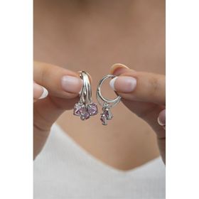 Nereze 925 Ayar Rodyumlu 3 Taşlı Pembe Taşlı Halka Kadın Gümüş Küpe