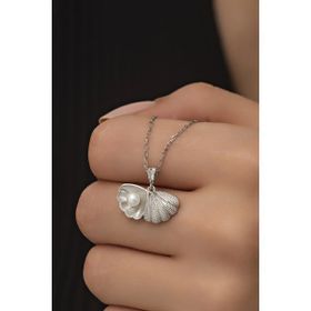 Nereze 925 Ayar Rodyumlu İncili İstiridye Gümüş Kolye