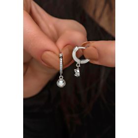 Nereze 925 Ayar Rodyumlu Sallantılı Beyaz Opal Tektaş Kadın Gümüş Küpe