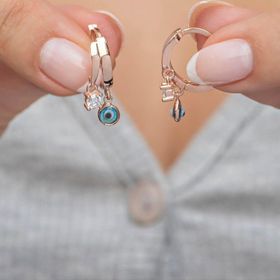Nereze 925 Ayar Rose 10 mm Halka Nazar Göz Kadın Gümüş Küpe