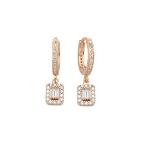 Nereze 925 Ayar Rose 10 mm Halka Sallantılı Baget Taşlı Gümüş Küpe