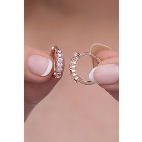 Nereze 925 Ayar Rose 15 mm Zirkon Taşlı Halka Gümüş Küpe