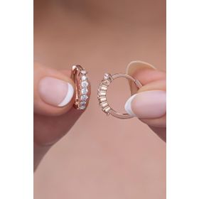 Nereze 925 Ayar Rose 15 mm Zirkon Taşlı Halka Gümüş Küpe