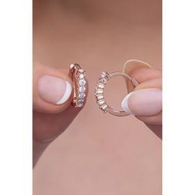 Nereze 925 Ayar Rose 15 mm Zirkon Taşlı Halka Gümüş Küpe